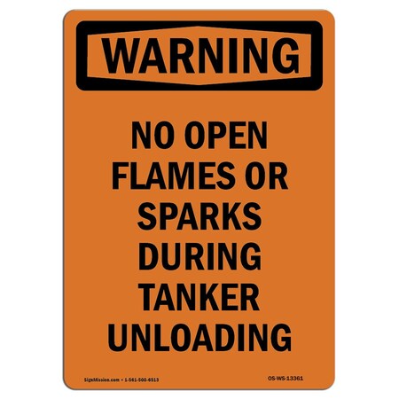 OSHA WARNING Sign, No Open Flames Or Sparks During, 14in X 10in Aluminum